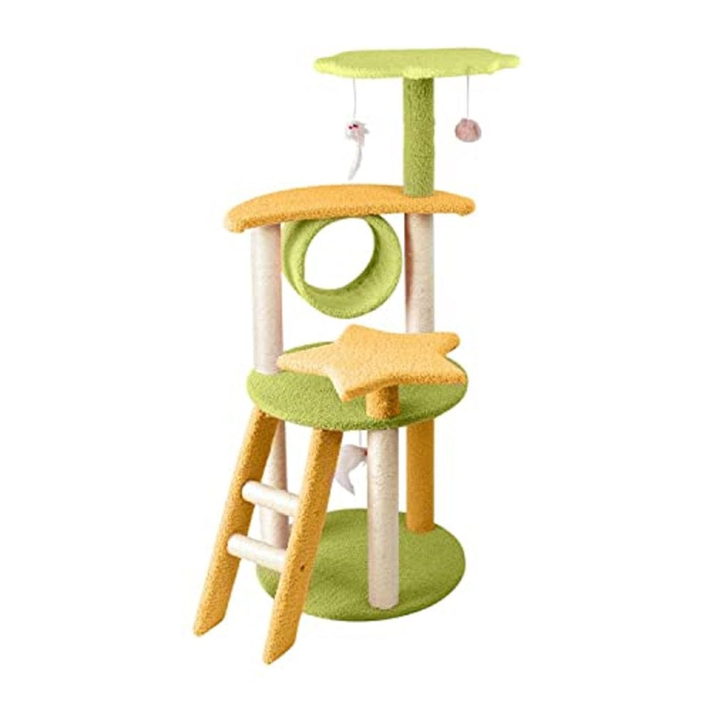 FLOOFI Cat Tower Floofi 101cm Galaxy Plush Cat Condo Cat Tree Yellow Green