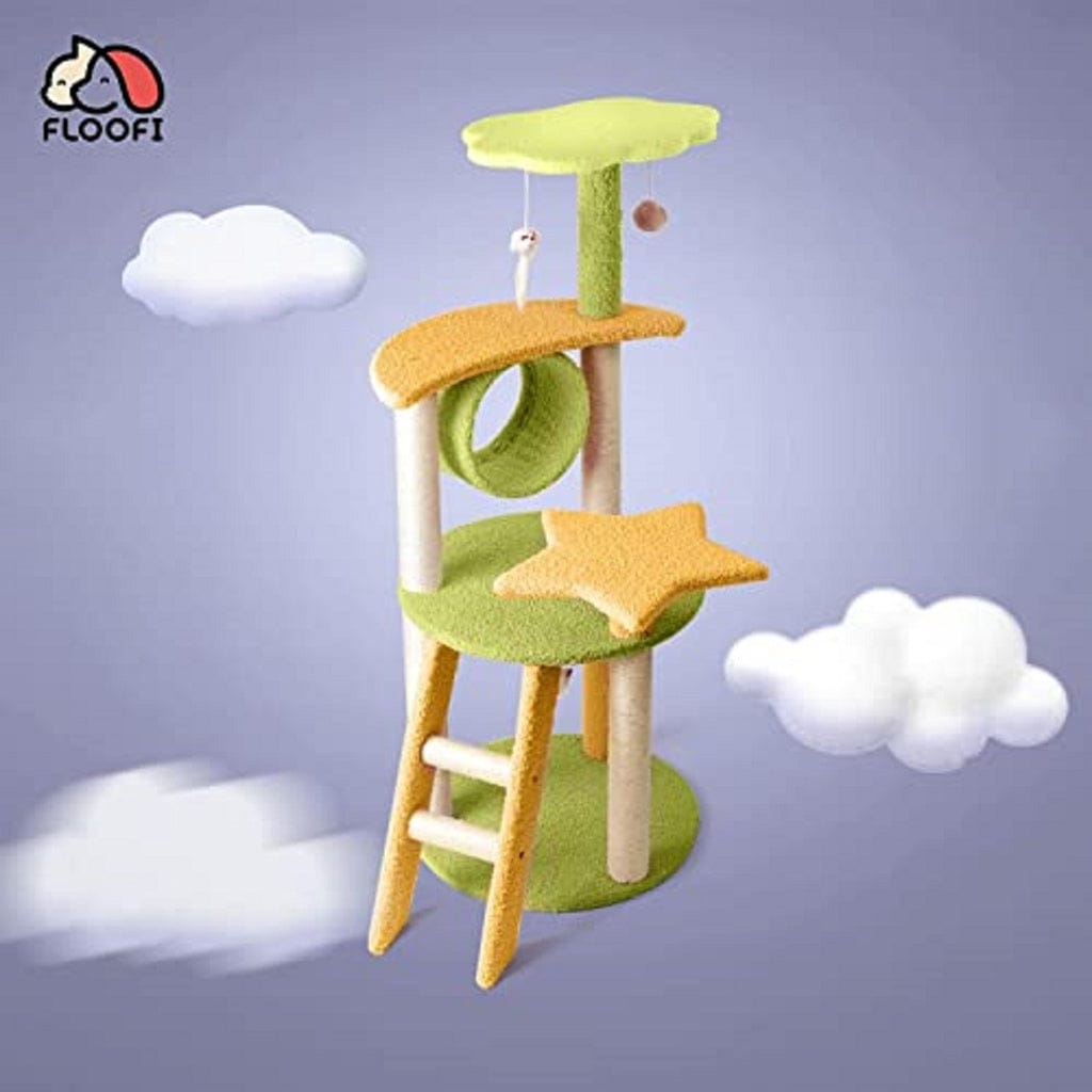 FLOOFI Cat Tower Floofi 101cm Galaxy Plush Cat Condo Cat Tree Yellow Green
