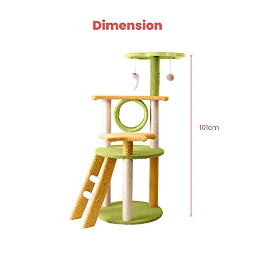 FLOOFI Cat Tower Floofi 101cm Galaxy Plush Cat Condo Cat Tree Yellow Green