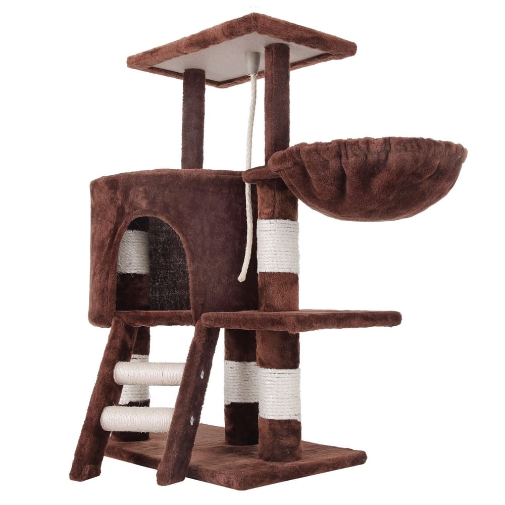 FLOOFI Cat Tower Floofi 104cm Plush Cat Condo Cat Tree Brown