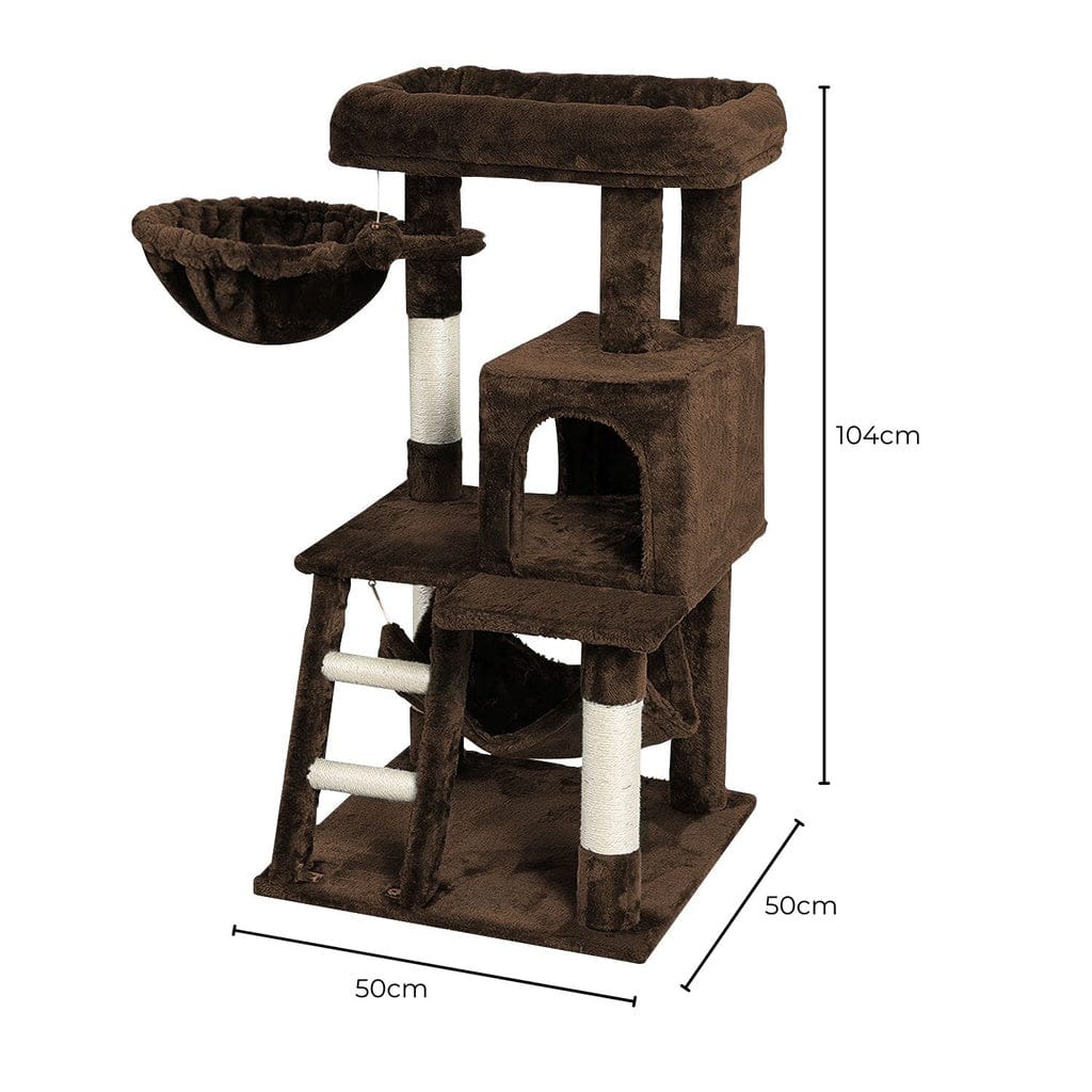 FLOOFI Cat Tower Floofi 104cm Plush Cat Condo Cat Tree Brown