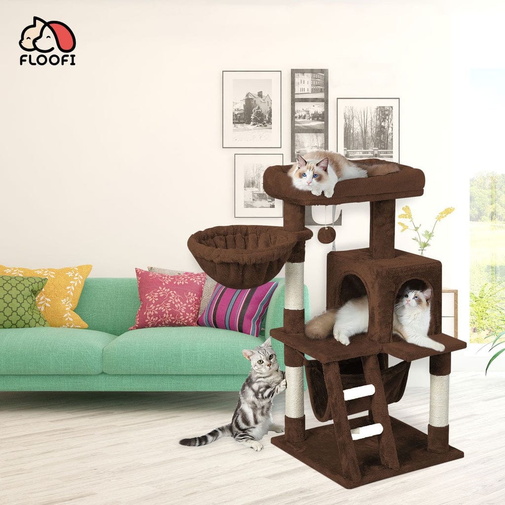 FLOOFI Cat Tower Floofi 104cm Plush Cat Condo Cat Tree Brown