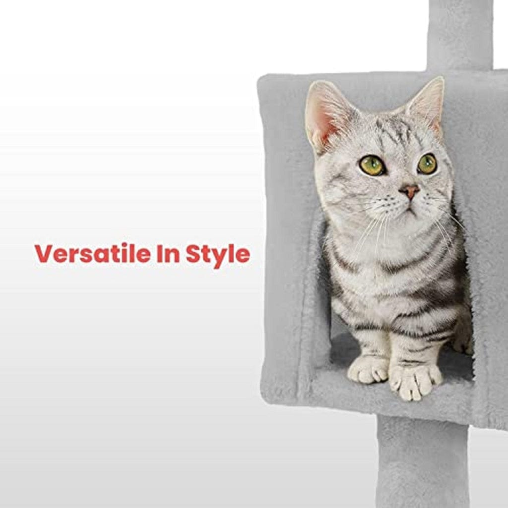 FLOOFI Cat Tower Floofi 104cm Plush Cat Condo Cat Tree Light Grey