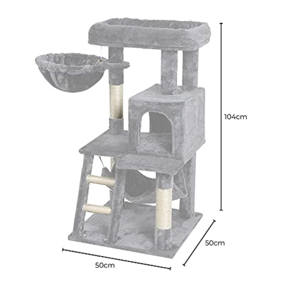 FLOOFI Cat Tower Floofi 104cm Plush Cat Condo Cat Tree Light Grey