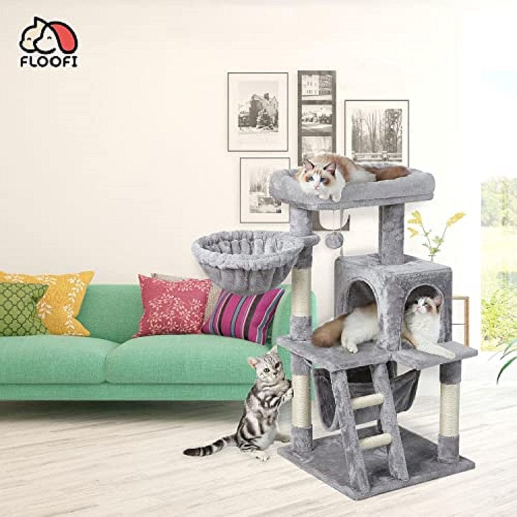 FLOOFI Cat Tower Floofi 104cm Plush Cat Condo Cat Tree Light Grey