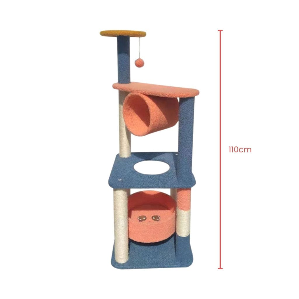 FLOOFI Cat Tower Floofi 110cm Emoji Plush Cat Condo Cat Tree Blue Red