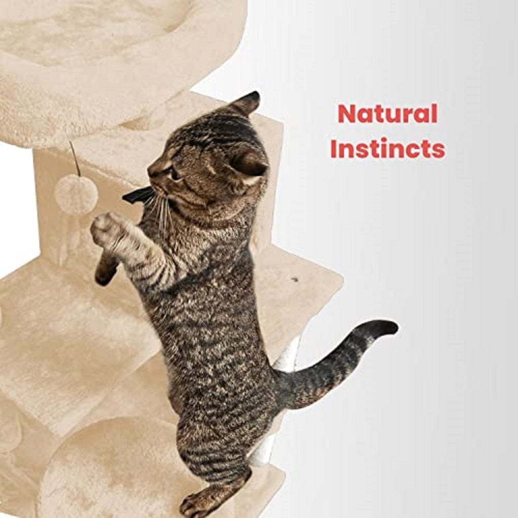 FLOOFI Cat Tower Floofi 118cm Plush Cat Condo Cat Tree Beige