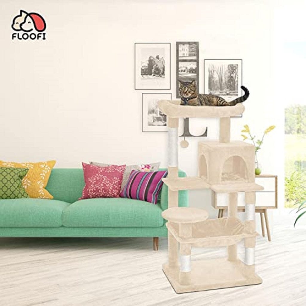 FLOOFI Cat Tower Floofi 118cm Plush Cat Condo Cat Tree Beige
