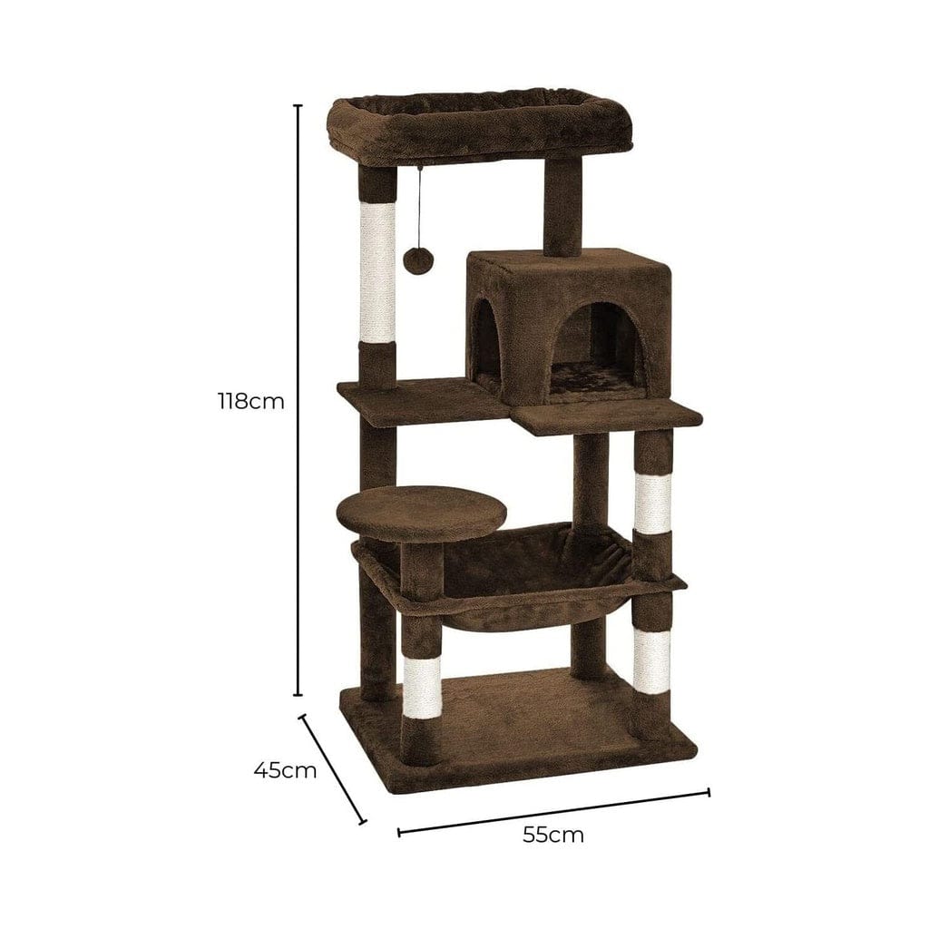 FLOOFI Cat Tower Floofi 118cm Plush Cat Condo Cat Tree Brown