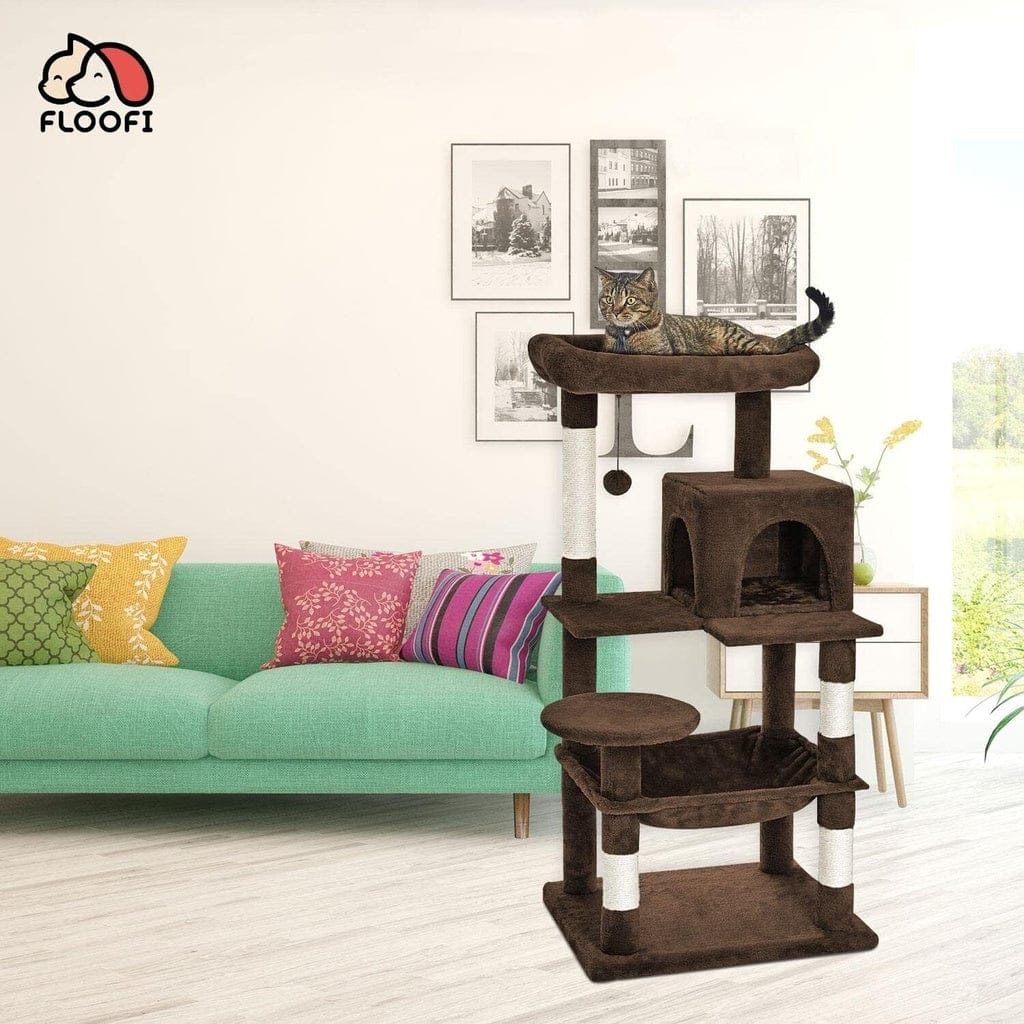 FLOOFI Cat Tower Floofi 118cm Plush Cat Condo Cat Tree Brown