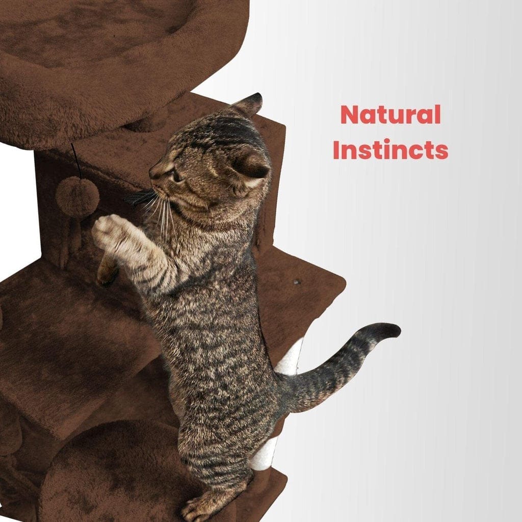 FLOOFI Cat Tower Floofi 118cm Plush Cat Condo Cat Tree Brown