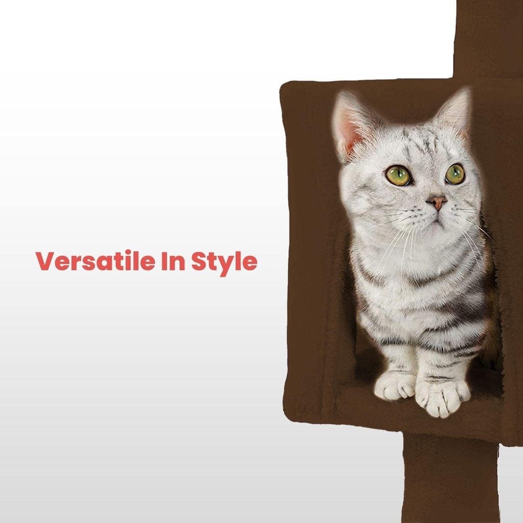 FLOOFI Cat Tower Floofi 118cm Plush Cat Condo Cat Tree Brown