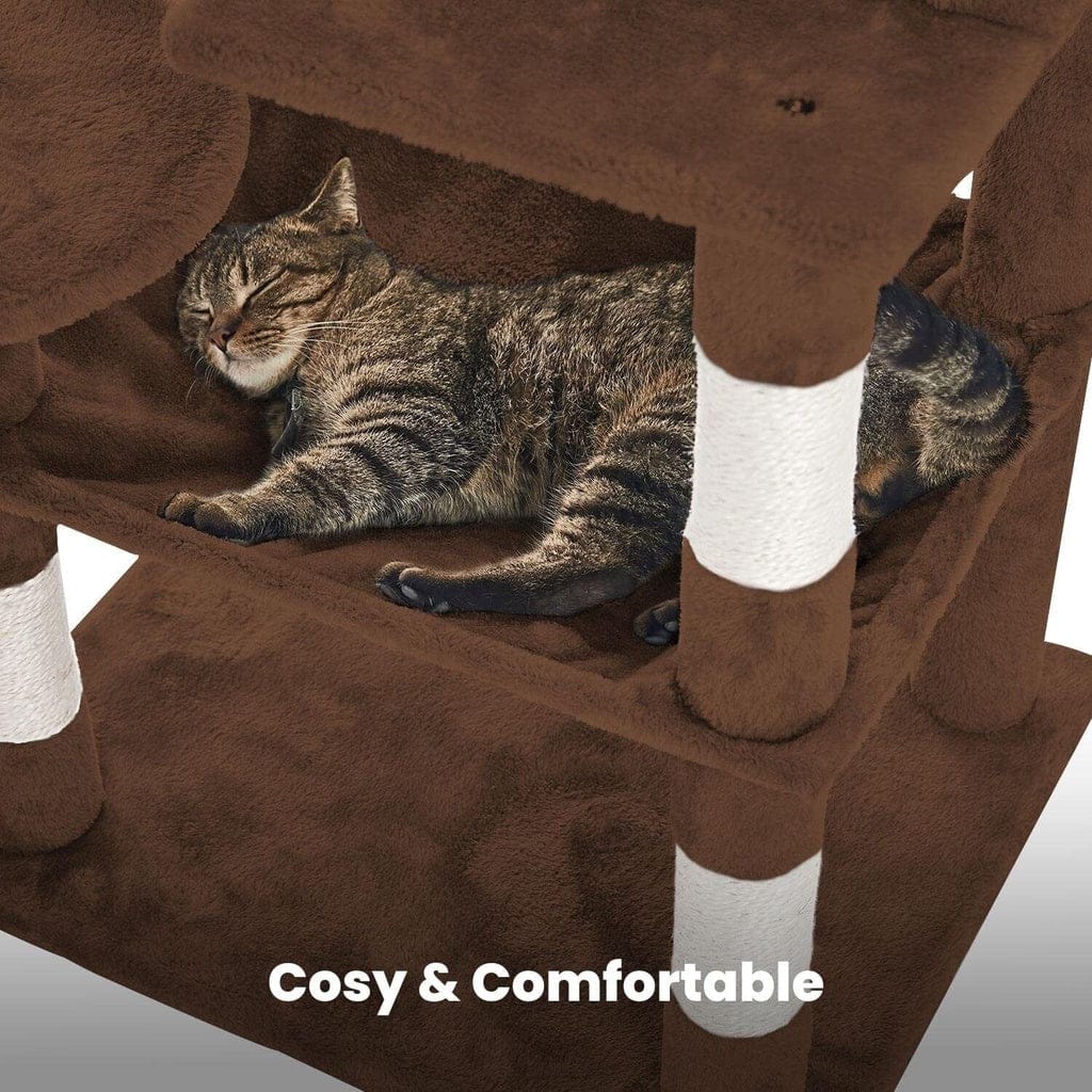 FLOOFI Cat Tower Floofi 118cm Plush Cat Condo Cat Tree Brown