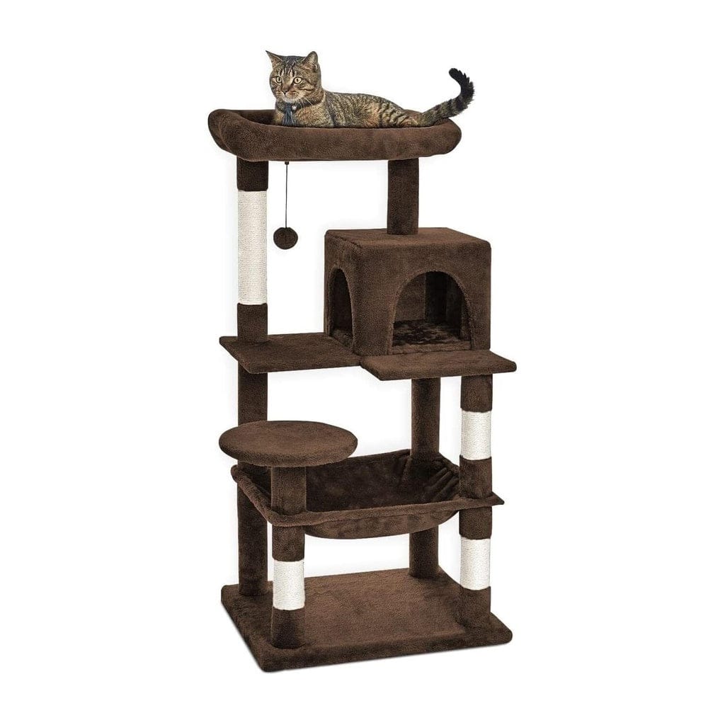 FLOOFI Cat Tower Floofi 118cm Plush Cat Condo Cat Tree Brown