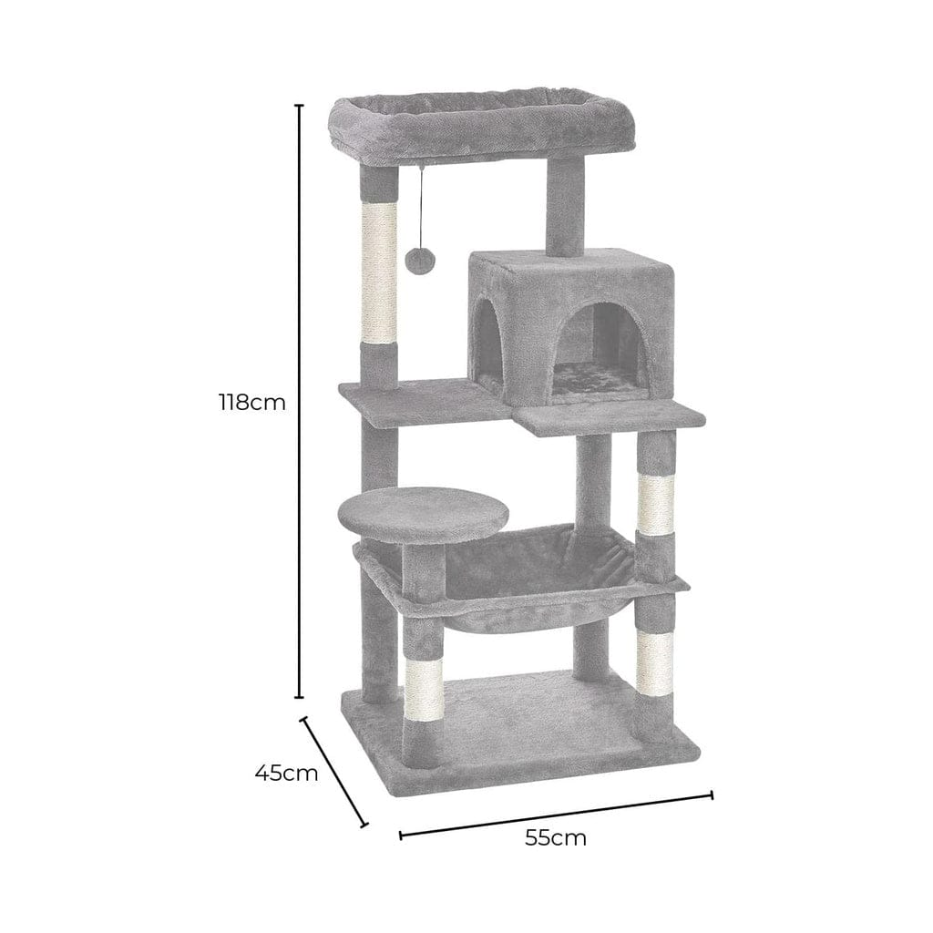 FLOOFI Cat Tower Floofi 118cm Plush Cat Condo Cat Tree Light Grey