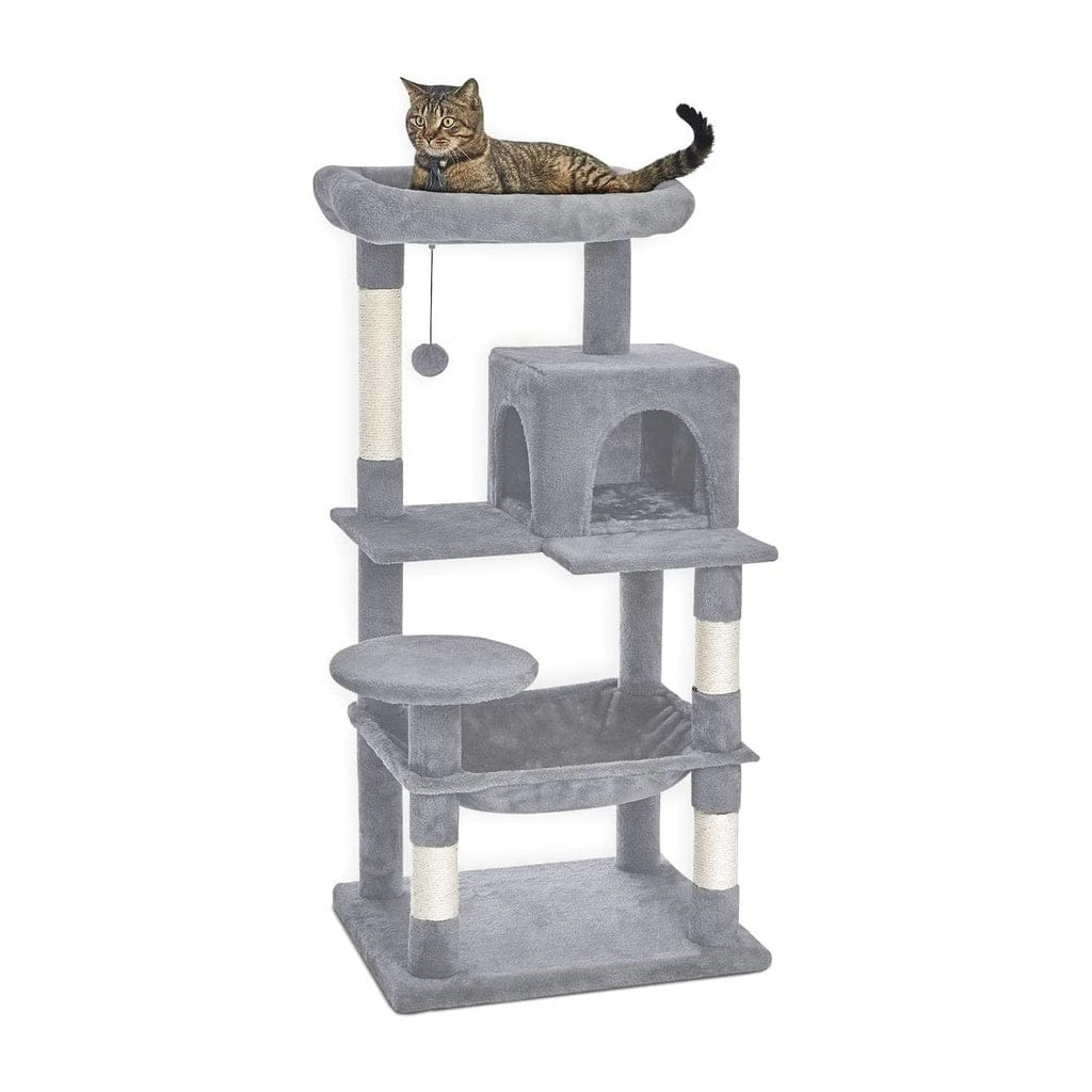 FLOOFI Cat Tower Floofi 118cm Plush Cat Condo Cat Tree Light Grey
