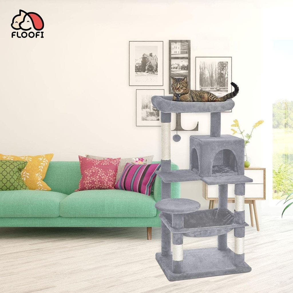 FLOOFI Cat Tower Floofi 118cm Plush Cat Condo Cat Tree Light Grey
