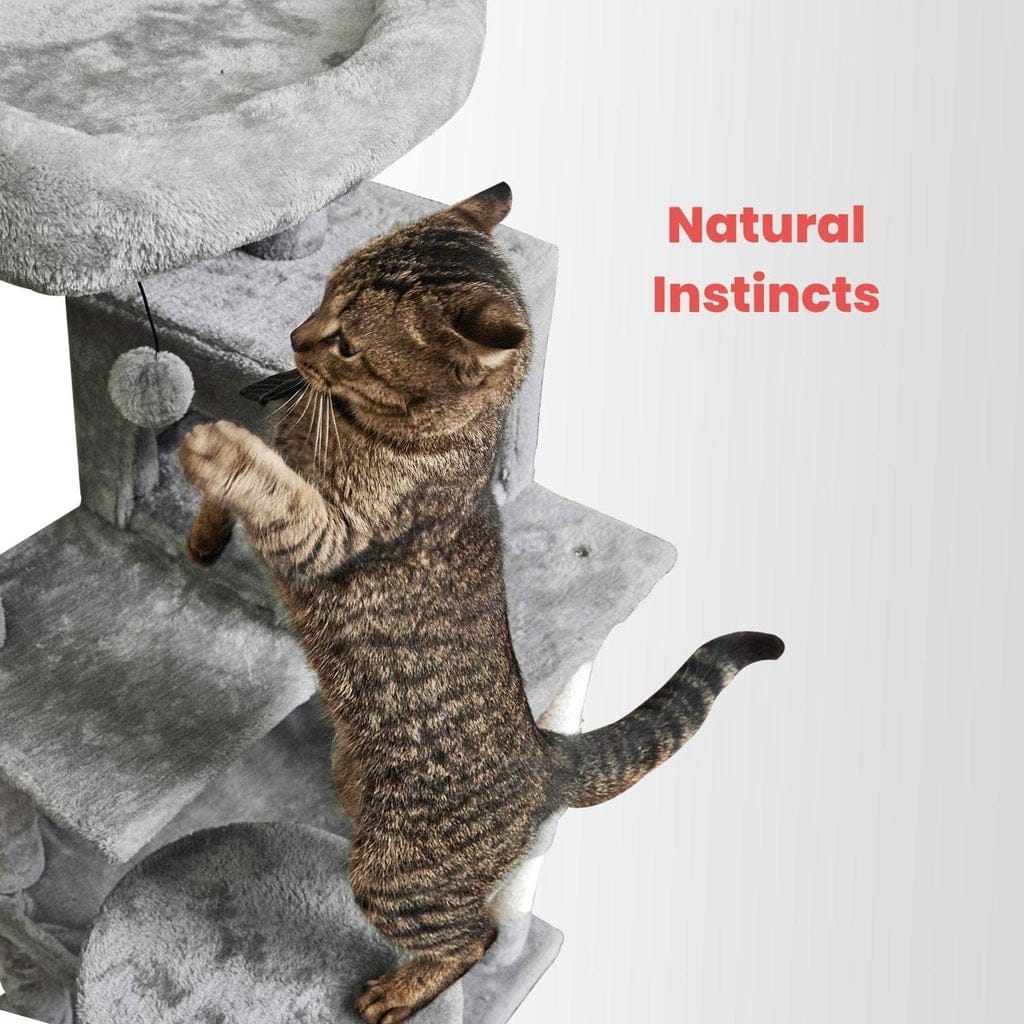 FLOOFI Cat Tower Floofi 118cm Plush Cat Condo Cat Tree Light Grey