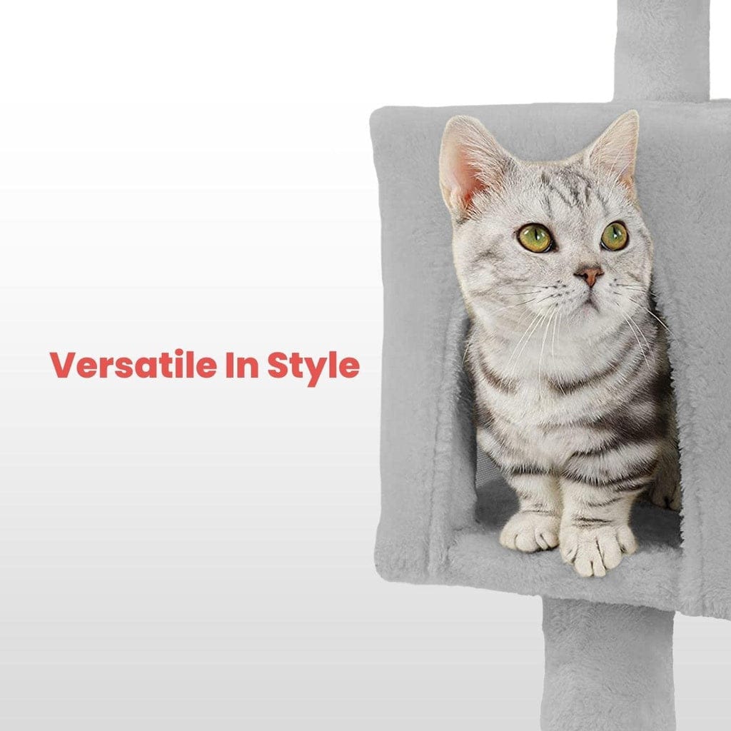 FLOOFI Cat Tower Floofi 118cm Plush Cat Condo Cat Tree Light Grey