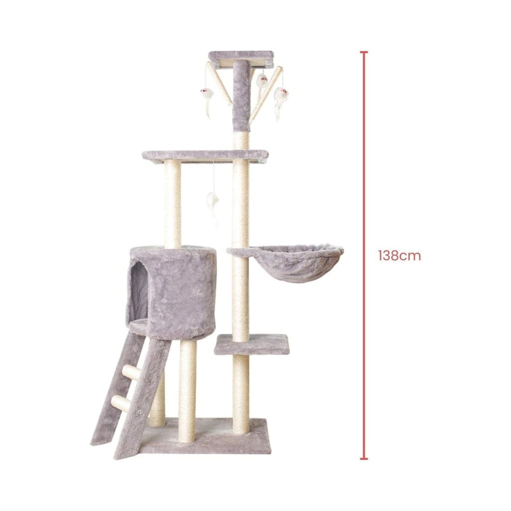 FLOOFI Cat Tower Floofi 138cm 5 Layer Plush Cat Condo Cat Tree Light Grey