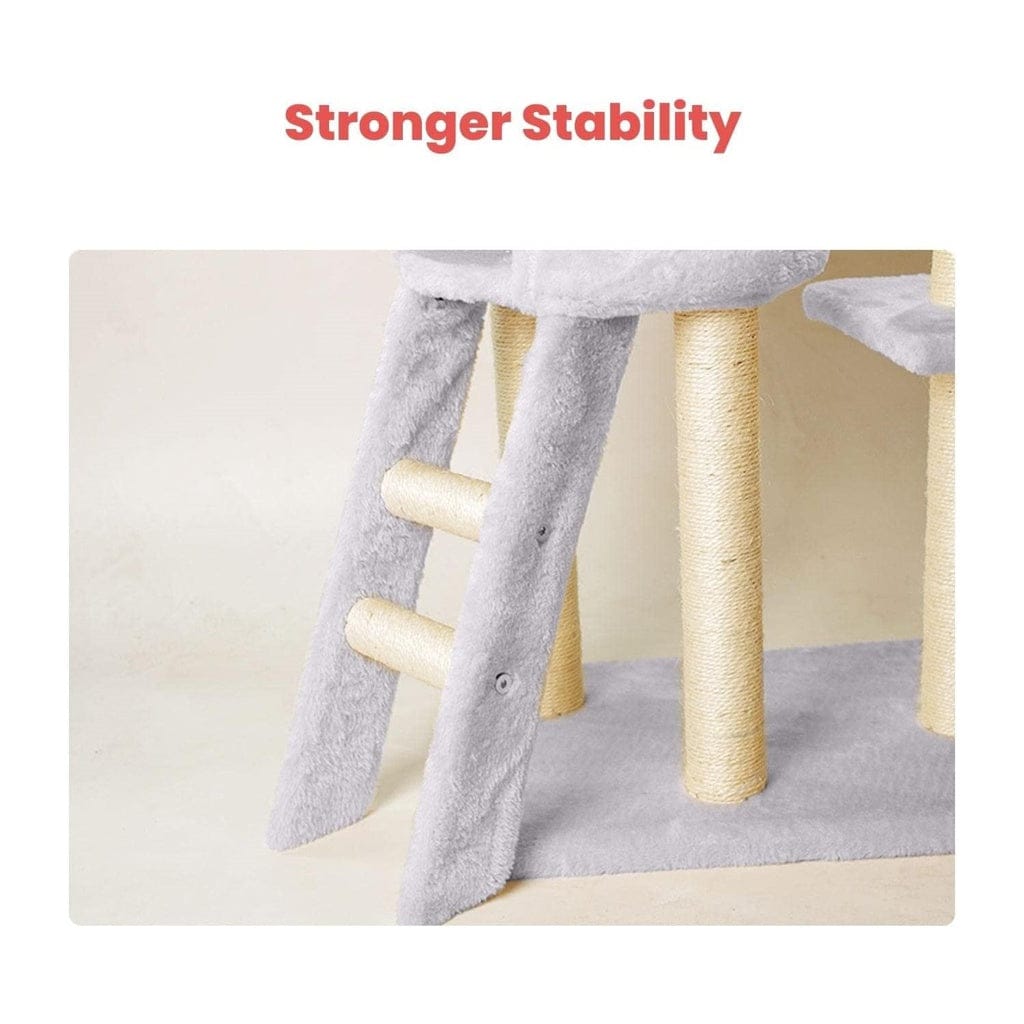 FLOOFI Cat Tower Floofi 138cm 5 Layer Plush Cat Condo Cat Tree Light Grey