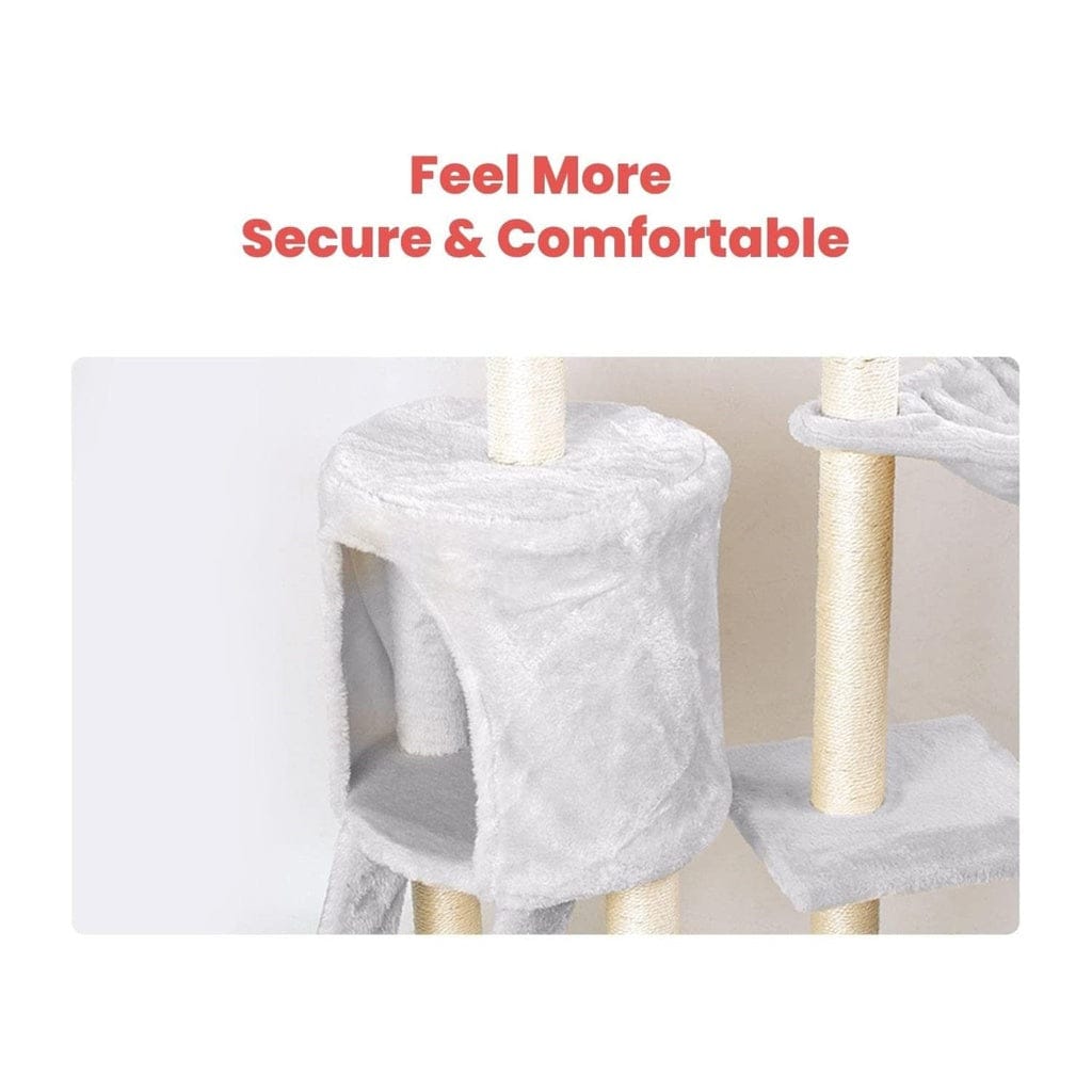 FLOOFI Cat Tower Floofi 138cm 5 Layer Plush Cat Condo Cat Tree Light Grey