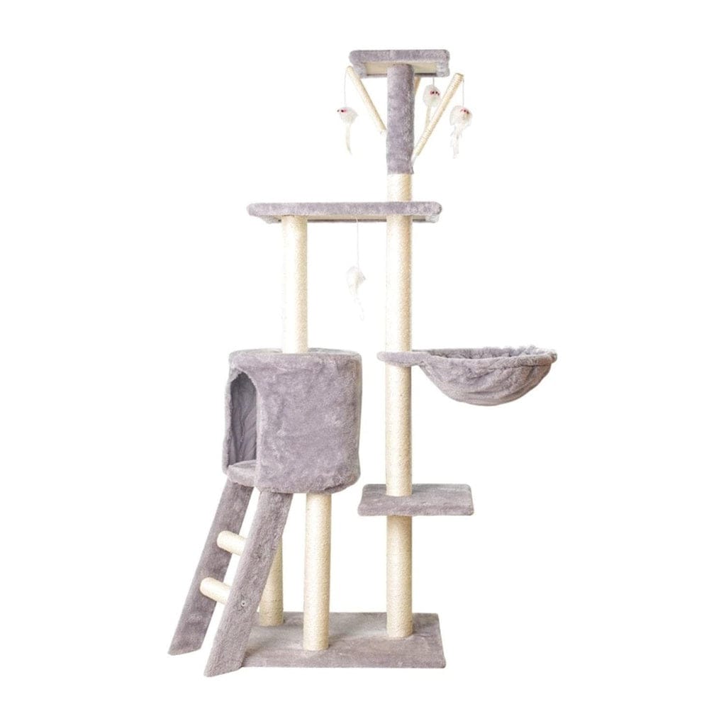 FLOOFI Cat Tower Floofi 138cm 5 Layer Plush Cat Condo Cat Tree Light Grey