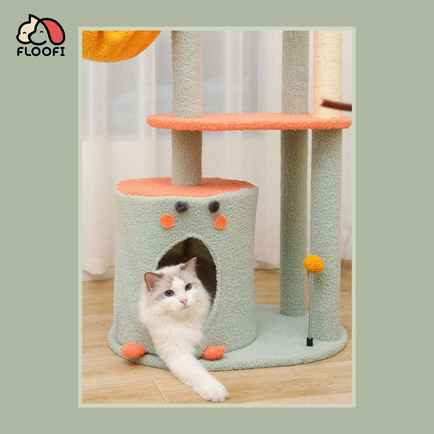 FLOOFI Cat Tower Floofi 143cm Dinosaur Cat Condo Cat Tree Green