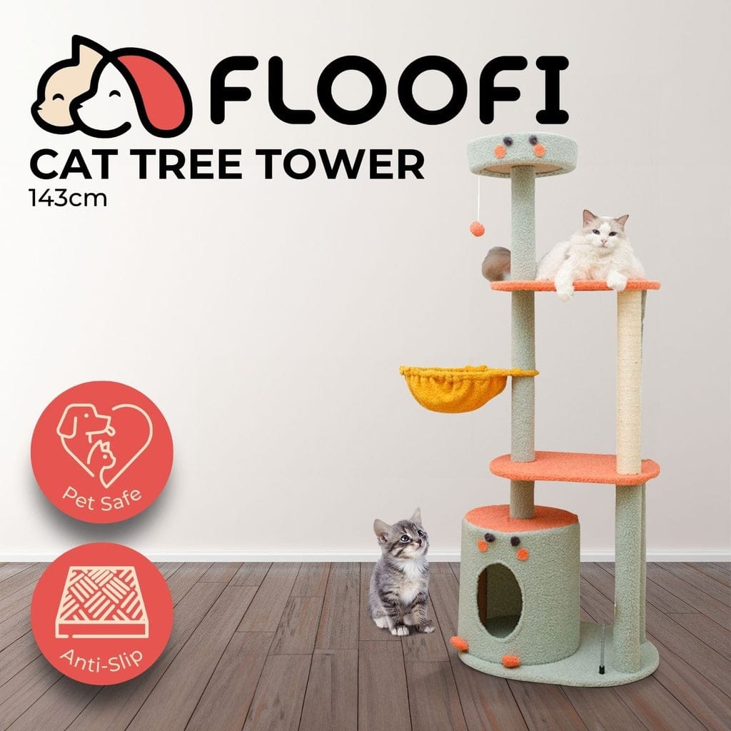 FLOOFI Cat Tower Floofi 143cm Dinosaur Cat Condo Cat Tree Green
