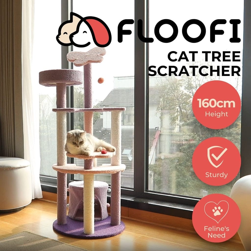 FLOOFI Cat Tower Floofi 160cm Butterfly Plush Cat Condo Cat Tree Pink Purple