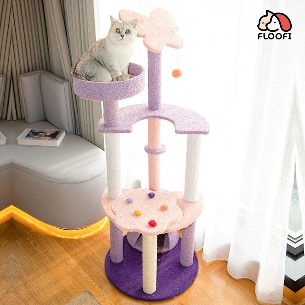 FLOOFI Cat Tower Floofi 160cm Butterfly Plush Cat Condo Cat Tree Pink Purple