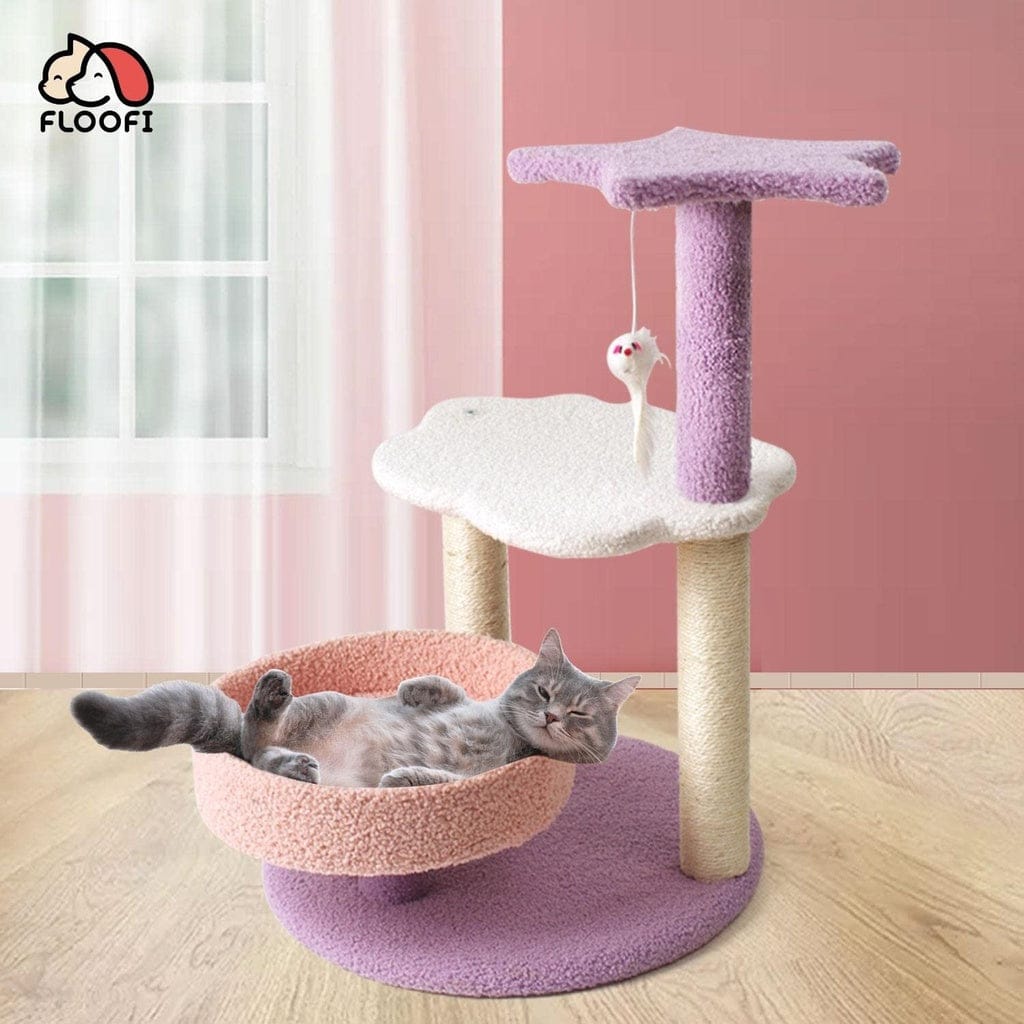 FLOOFI Cat Tower Floofi 61cm Galaxy Plush Scratching Post Cat Tree Pink Purple