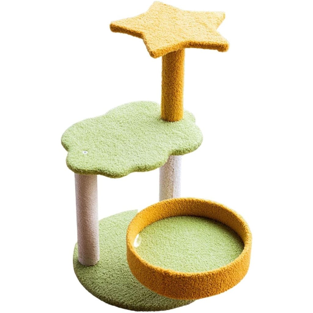 FLOOFI Cat Tower Floofi 75cm Galaxy Plush Scratching Post Cat Tree Yellow Green FI-CT-144-MM