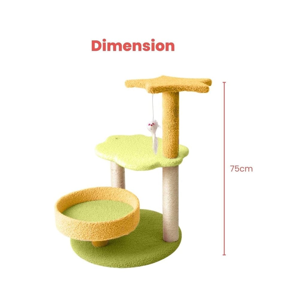 FLOOFI Cat Tower Floofi 75cm Galaxy Plush Scratching Post Cat Tree Yellow Green FI-CT-144-MM