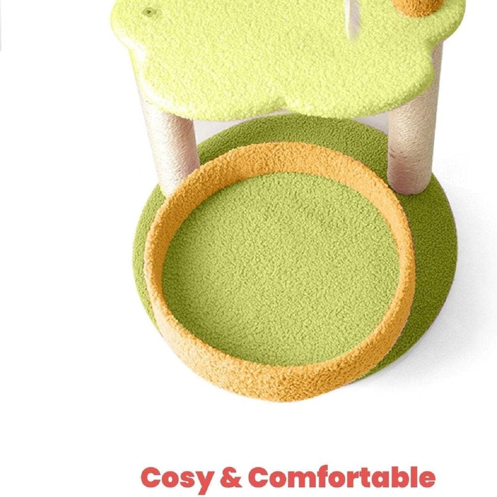 FLOOFI Cat Tower Floofi 75cm Galaxy Plush Scratching Post Cat Tree Yellow Green FI-CT-144-MM