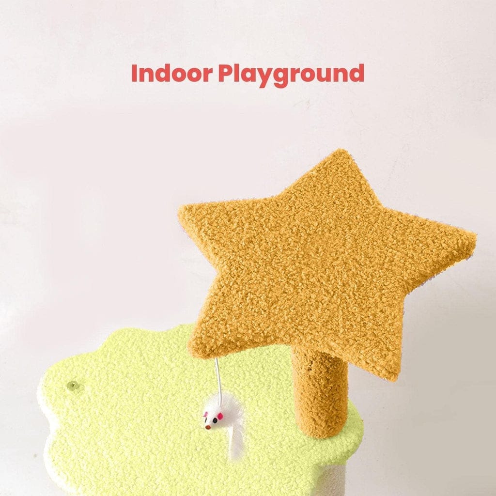 FLOOFI Cat Tower Floofi 75cm Galaxy Plush Scratching Post Cat Tree Yellow Green FI-CT-144-MM