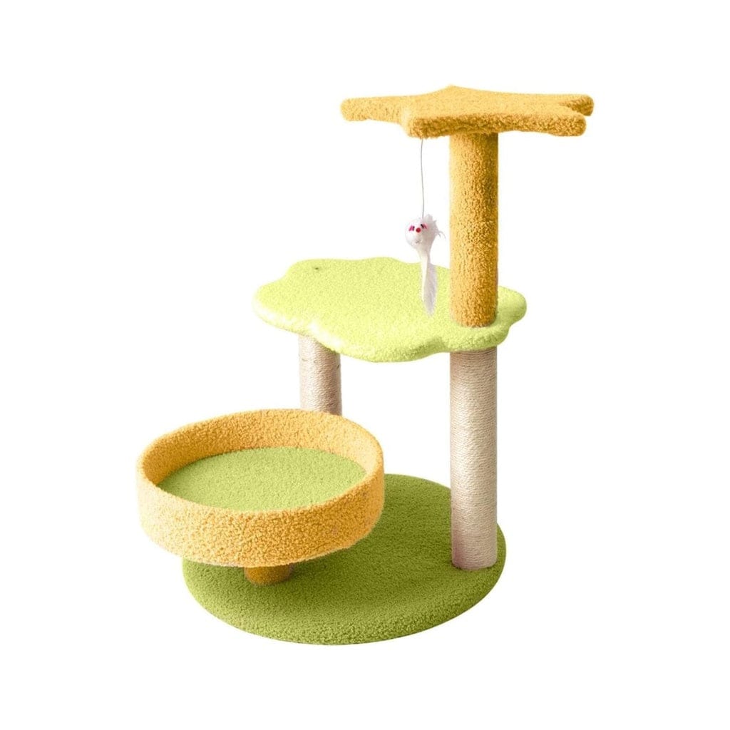 FLOOFI Cat Tower Floofi 75cm Galaxy Plush Scratching Post Cat Tree Yellow Green FI-CT-144-MM