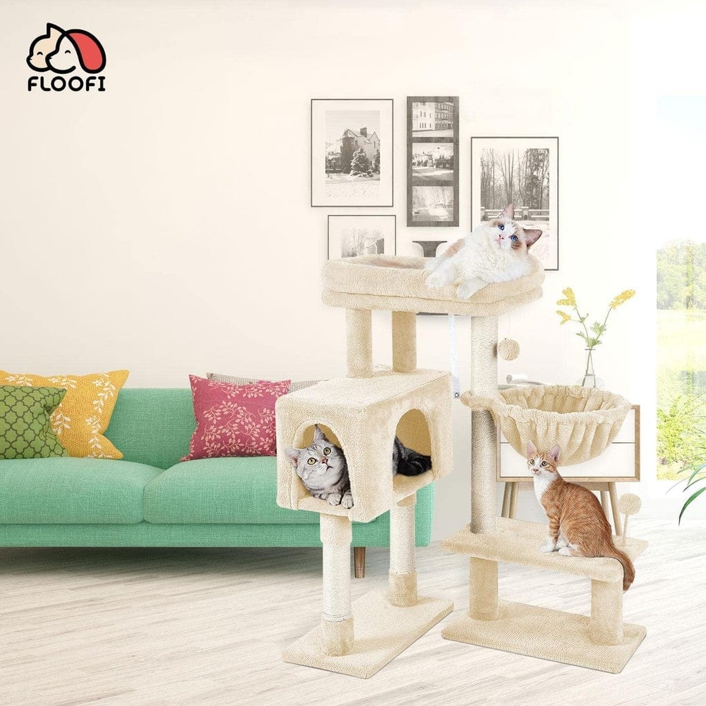 FLOOFI Cat Tower Floofi 97cm Adjustable Base Plush Cat Tree Beige