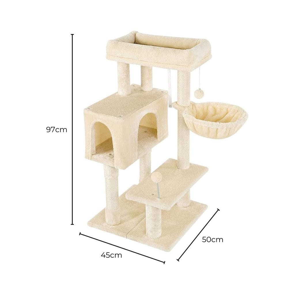 FLOOFI Cat Tower Floofi 97cm Adjustable Base Plush Cat Tree Beige