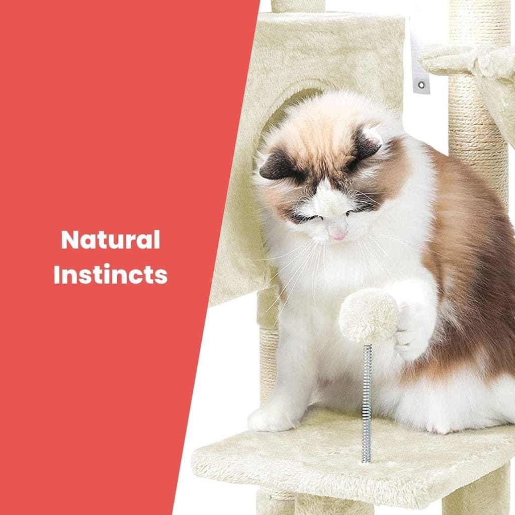 FLOOFI Cat Tower Floofi 97cm Adjustable Base Plush Cat Tree Beige
