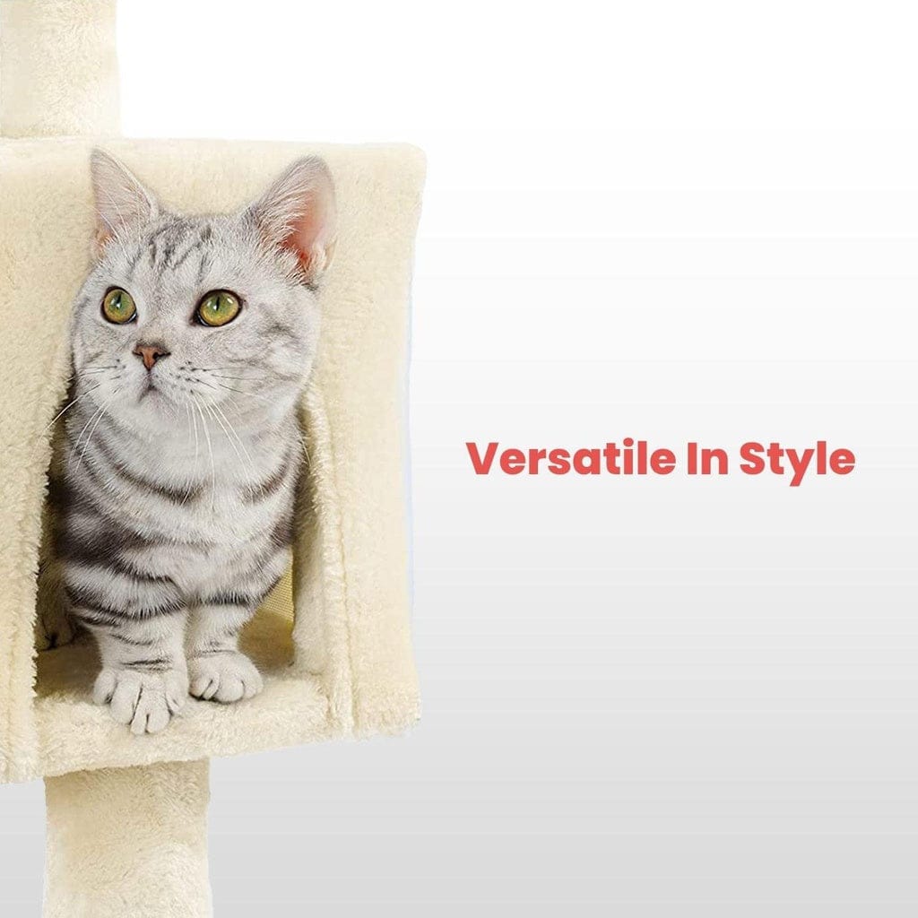FLOOFI Cat Tower Floofi 97cm Adjustable Base Plush Cat Tree Beige