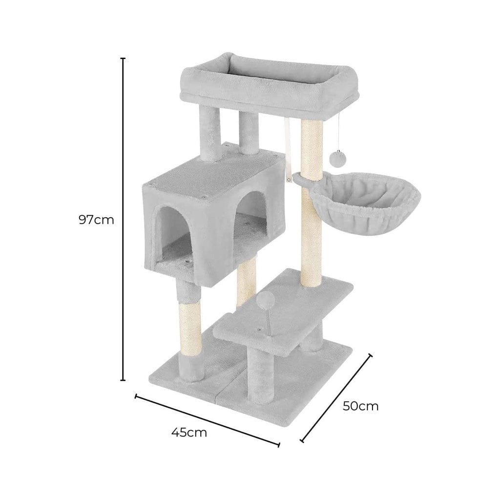 FLOOFI Cat Tower Floofi 97cm Adjustable Base Plush Cat Tree Light Grey