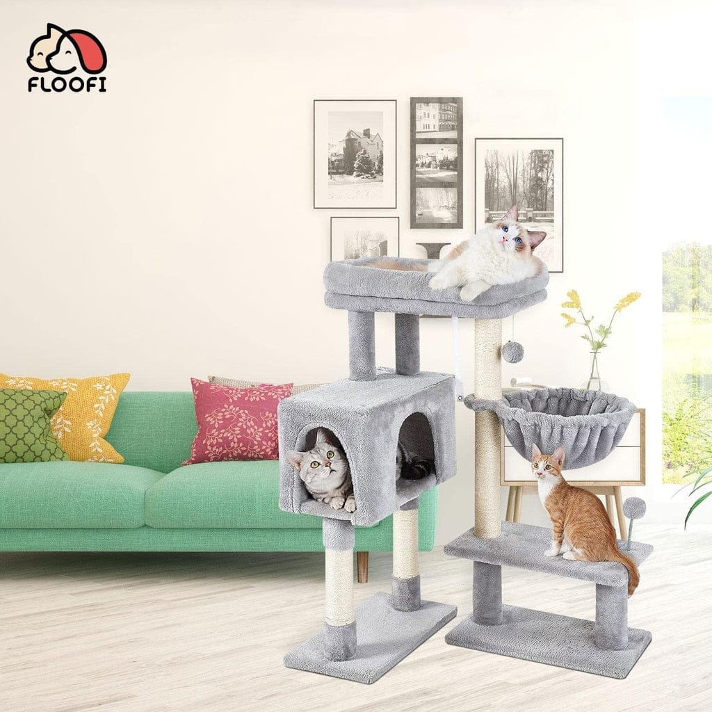 FLOOFI Cat Tower Floofi 97cm Adjustable Base Plush Cat Tree Light Grey