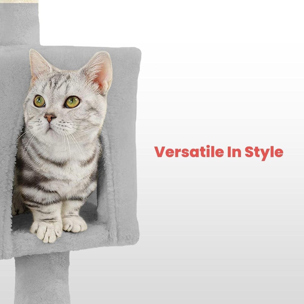 FLOOFI Cat Tower Floofi 97cm Adjustable Base Plush Cat Tree Light Grey