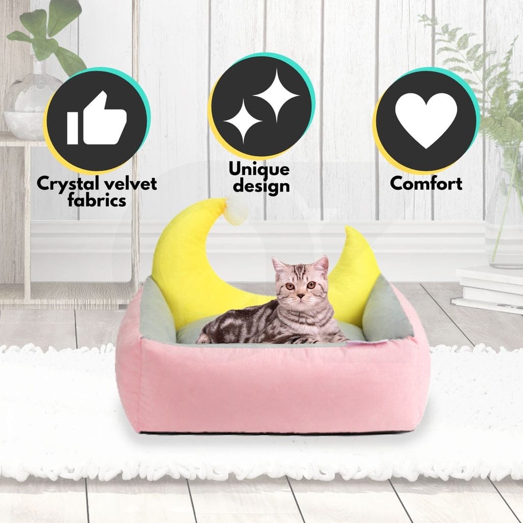 FLOOFI Cat Bed Floofi Pet Bed Moon Design (M Blue)