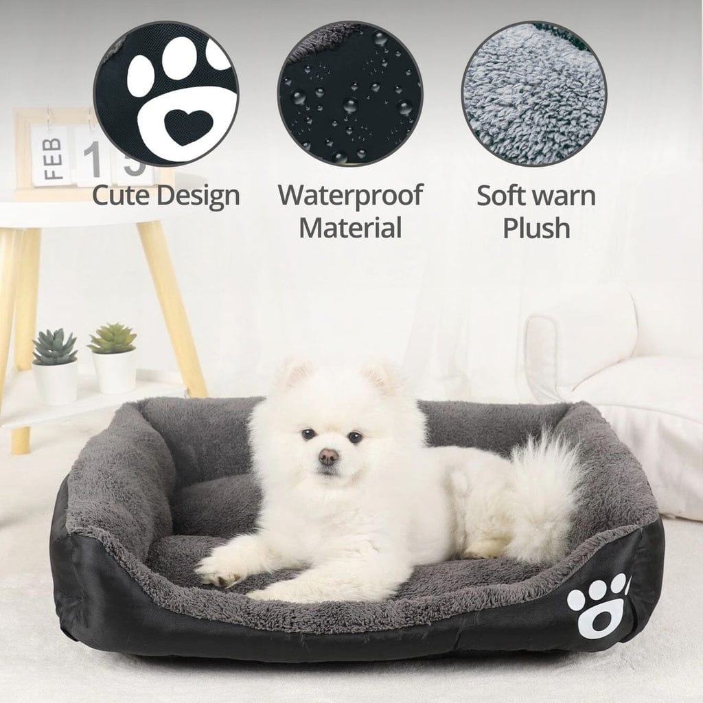 FLOOFI Indoor Dog Bed FLOOFI Pet Bed Square L Size Comfy Washable Black and Dark Grey
