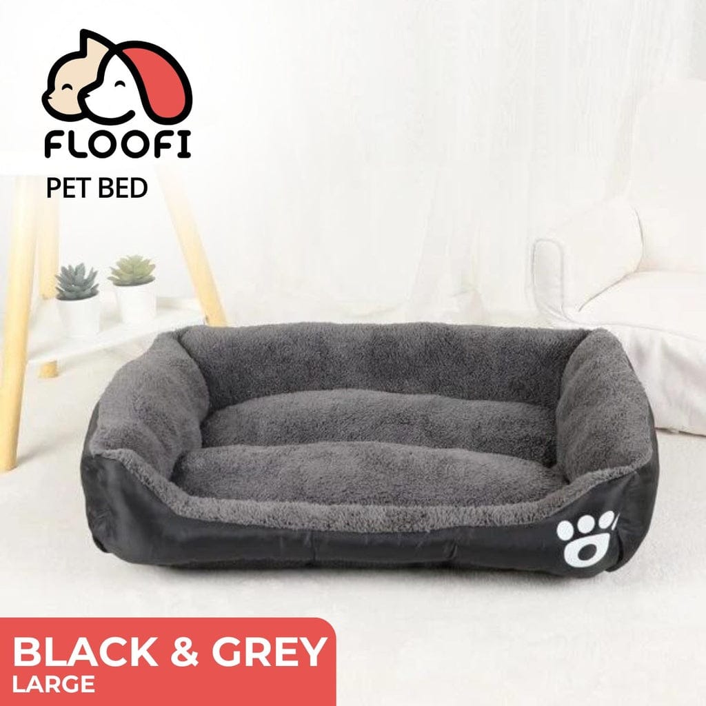 FLOOFI Indoor Dog Bed FLOOFI Pet Bed Square L Size Comfy Washable Black and Dark Grey