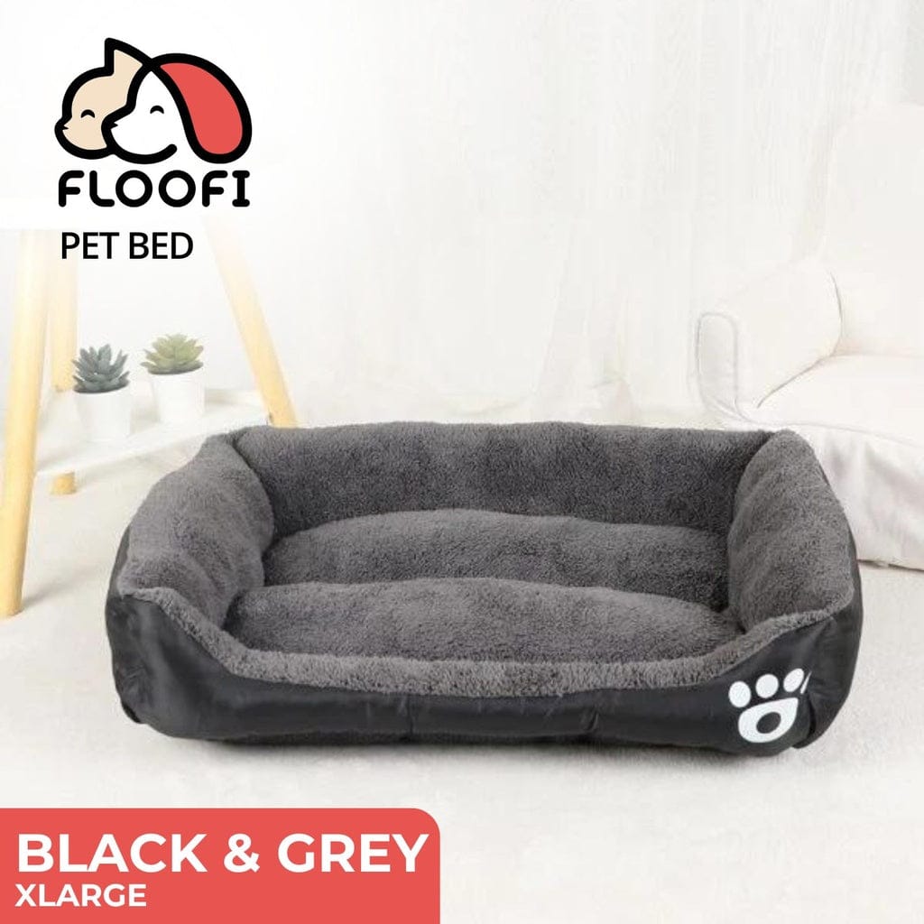 FLOOFI Indoor Dog Bed FLOOFI Pet Bed Square XL Size Comfy Washable Black and Dark Grey