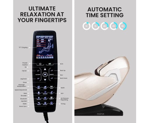 FORTIA Massage Chair FORTIA Cloud 9 MkII Electric Massage Chair Full Body Zero Gravity with Heat and Bluetooth, Cream/Brown