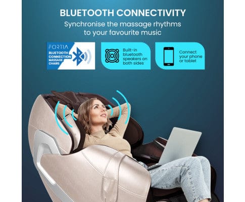 FORTIA Massage Chair FORTIA Cloud 9 MkII Electric Massage Chair Full Body Zero Gravity with Heat and Bluetooth, Cream/Brown